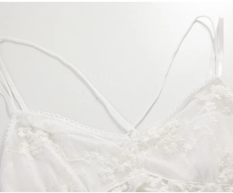 Белая сексуальная ночная рубашка с открытой спиной вышитая Цветочная кружевная