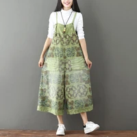 ladies dungarees jumpsuit with pockets retro print overalls summer loose trousers long baggy summer trousers