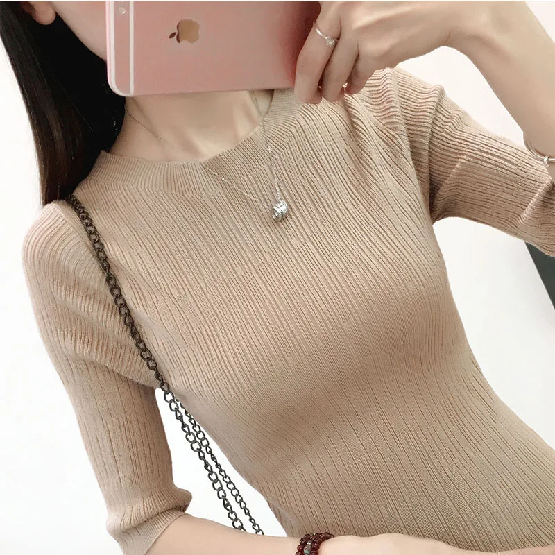 Lcybhe New half-sleeved ice-silk knitted sweater with loose Korean version of Middle-Sleeve for students 19L | Женская одежда