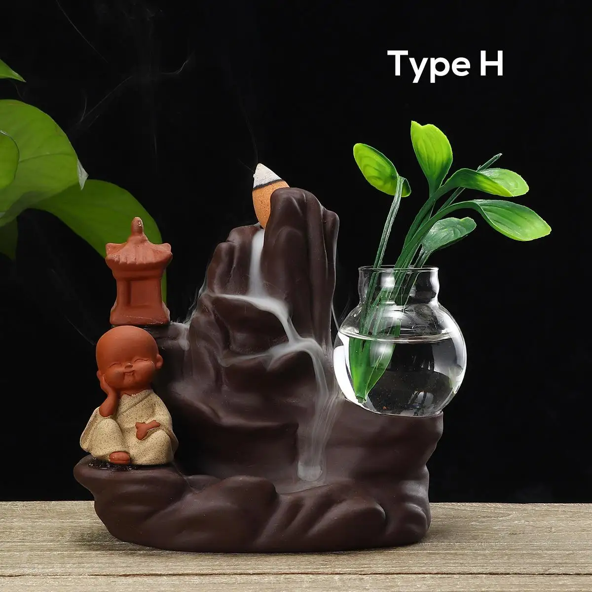 Type H Маленький монах керамический дым обратная курильница коническая украшение дома ароматерапия водопад ладан держатель Маленький Будда курильница - Цвет: Type H