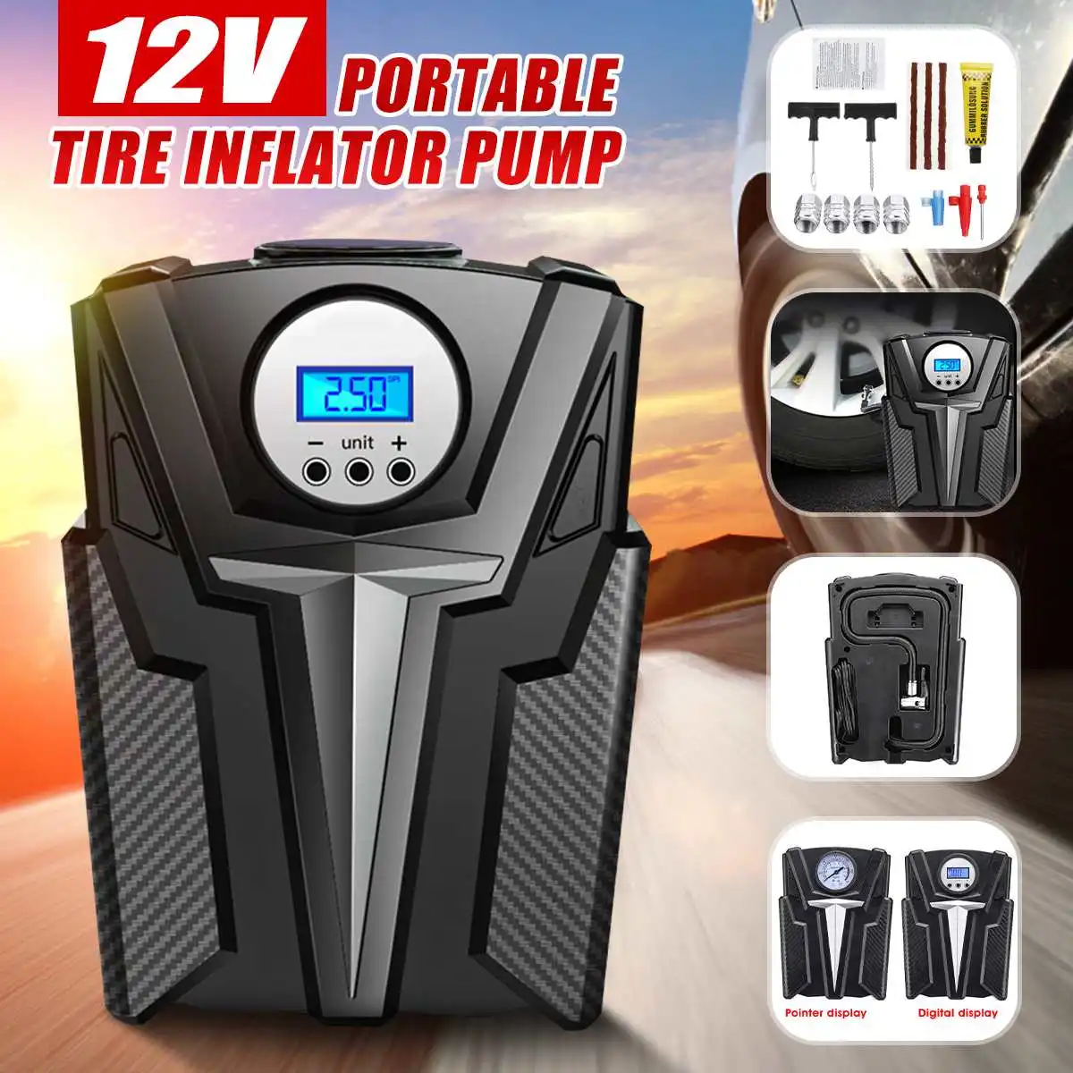 Цифровой надувной насос 12V 150 PSI HF DCPortable Mini Car Wheel Tire Air Compressor Электрический