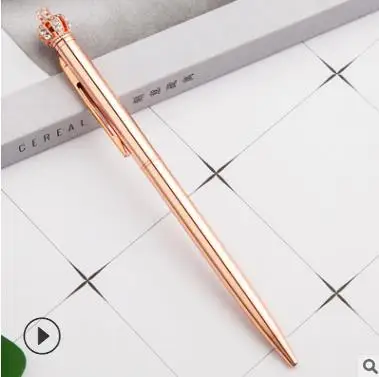 rose gold Корона металлическая шариковая ручка рекламные подарки кристалл ручка роскошные индивидуальные шариковая ручка с логотипом свадебный подарок на день рождения выгравированное имя - Цвет: rose gold