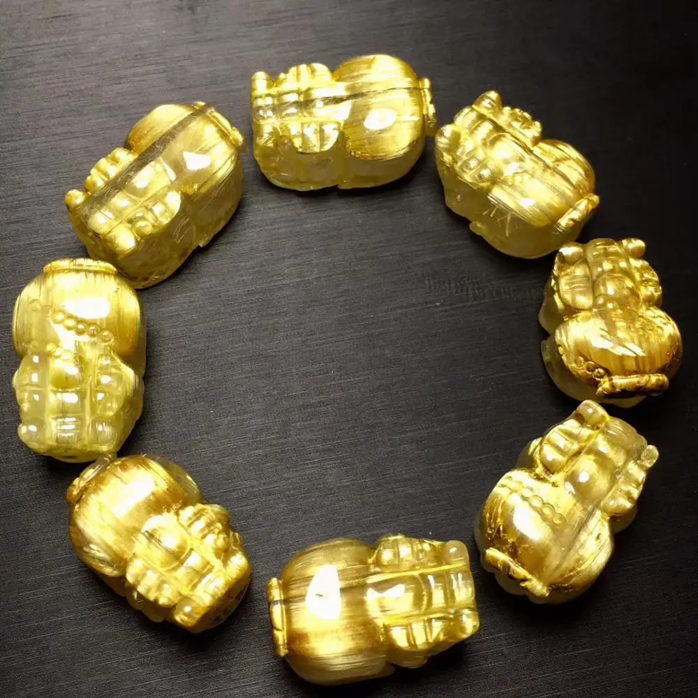 Günstig Top Natürliche Brasilien Gold Rutilated Titan Armband Für Frau Mann Kristall Pi Xiu 23x16mm Perlen Stretch Schmuck AAAAA Zertifikat