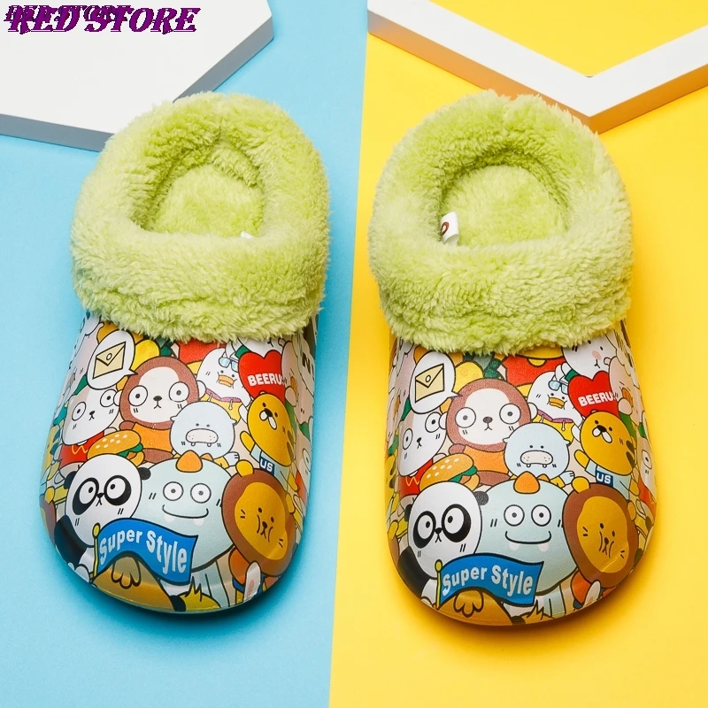 

2020 Winter Children's Cute Cartoon Print Cotton Home Slippers Kids Waterproof Plush Warm Soft Indoor Shoes Boys Girls