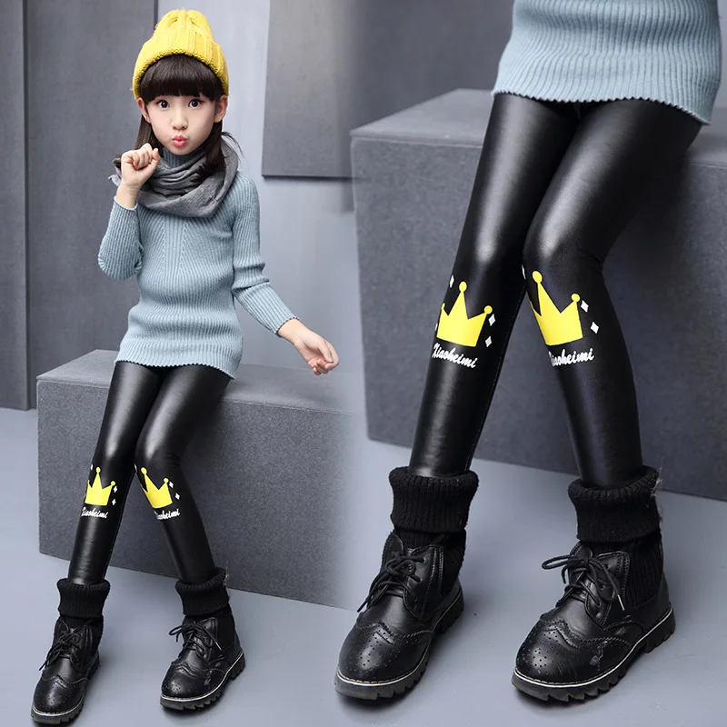 2019 зимние детские леггинсы плотные бархатные теплые штаны из искусственной кожи