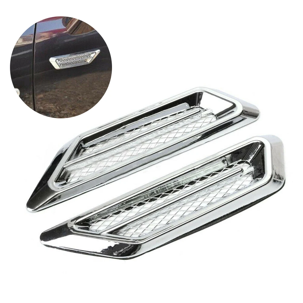 

2Pcs Chrome Car SUV Air Flow Fender Side Vent Decoration Sticker Accessories Chrome Tone Universal Self-Adhesive Air Flow Vent