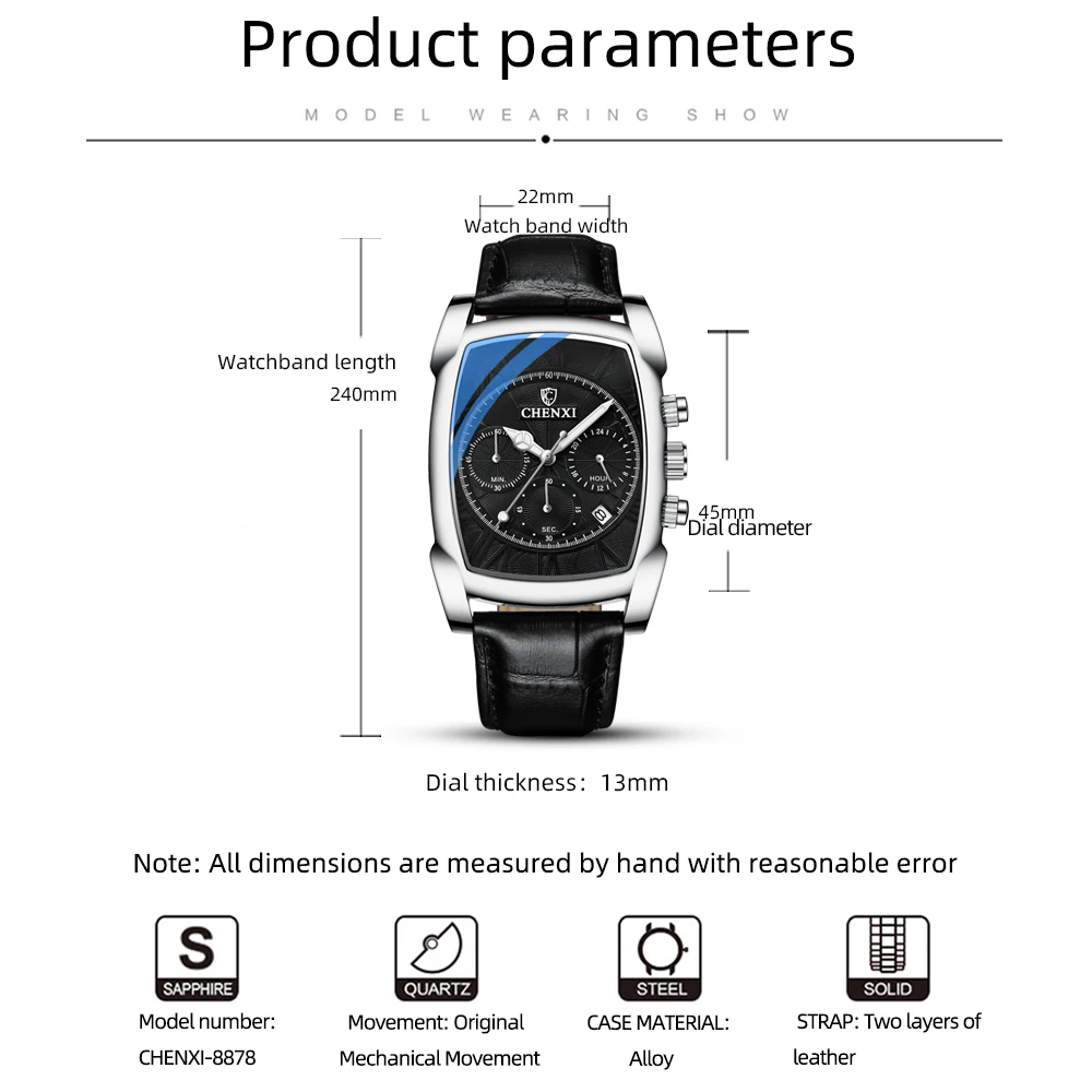 

CHENXI New Top Brand Luxury Watch Men Quartz Waterproof Sport Chronograph Clock Male Business Date Calendar Leather Wristwatch