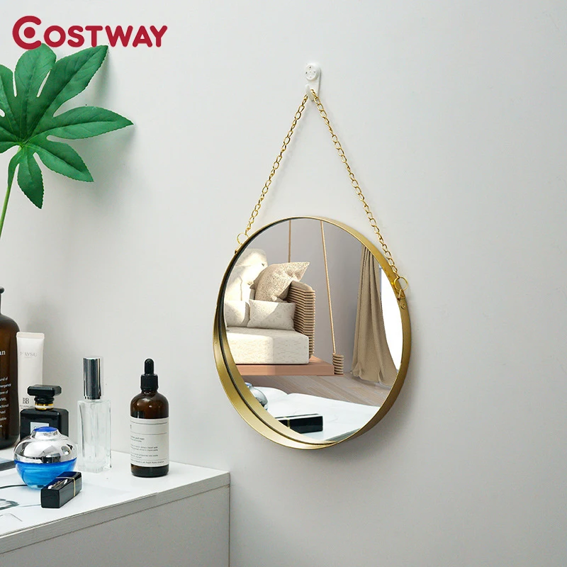 

COSTWAY Iron Baking Paint Mirror Beauty Makeup Metal Mirror Bath Room Vanity Cosmetic Mirror Wall Hanging Mirrors For Bathroom