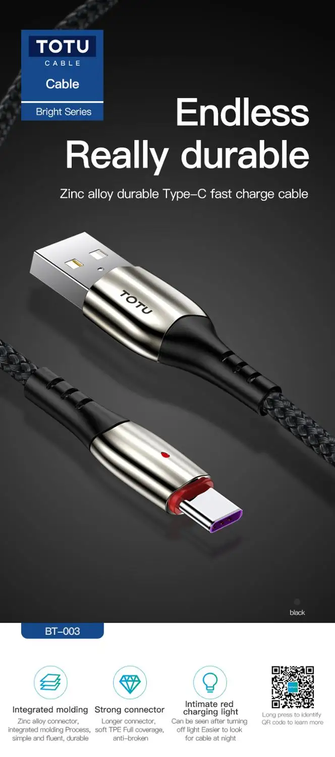 

TOTU 5A Fast Charge Type-C Charging Cable for Huawei P20 Pro/P30 Pro/P40 Pro/Mate 30 Pro Quick Charging Data Cable USB Cable