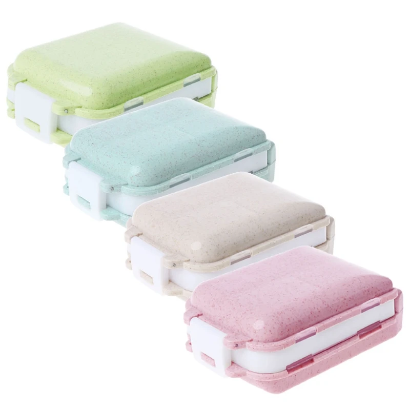 

Travel Drug Pill Box Folding Vitamin Medicine Organizer Container 8 Compartments