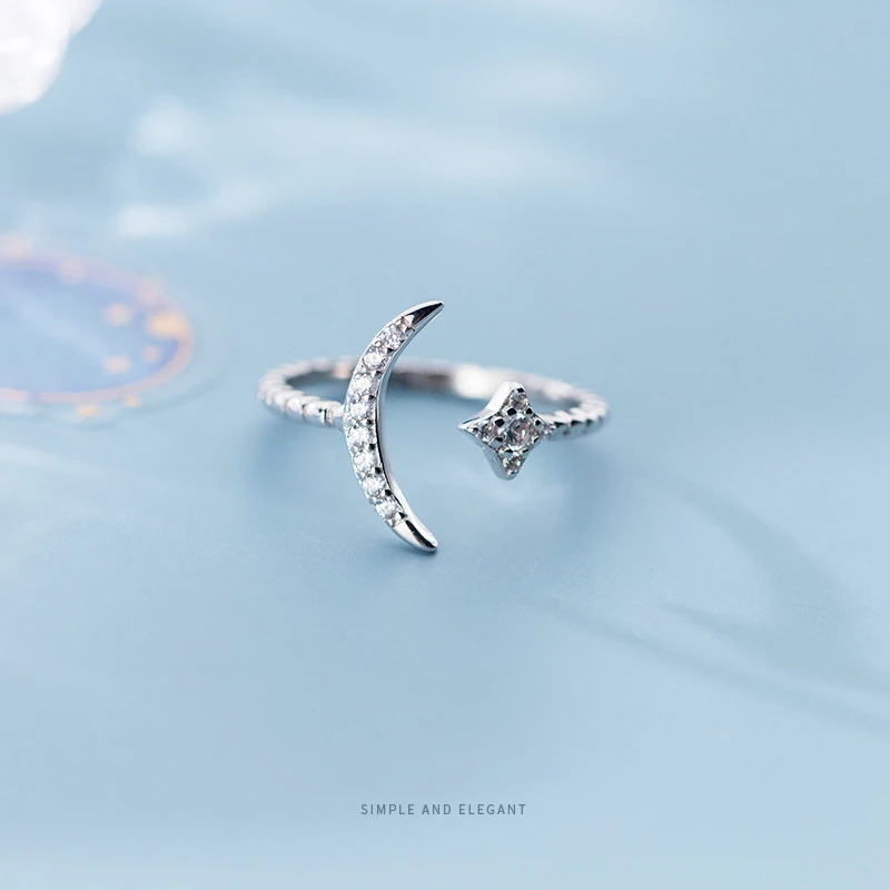 

Colusiwei Moon And Star Adjustable Finger Rings for Women Real 925 Sterling Silver Female Wedding Engagement Statement Jewelry
