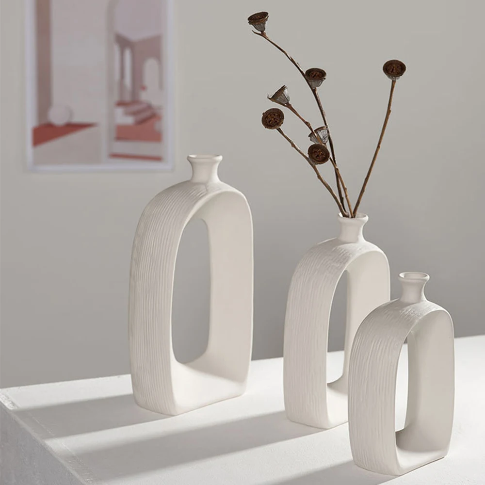 

1 Pcs Brushed Ceramic Vase Vintage Nordic Style Vase White Porcelain Flower Vase Home Hollow Vase Modern Decorative Flower Vase