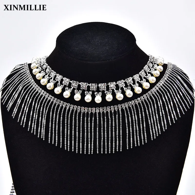 НОВАЯ ЦЕПОЧКА Стразы с жемчужинами и кристаллами кисточками цветами украшение для невесты ремесленное