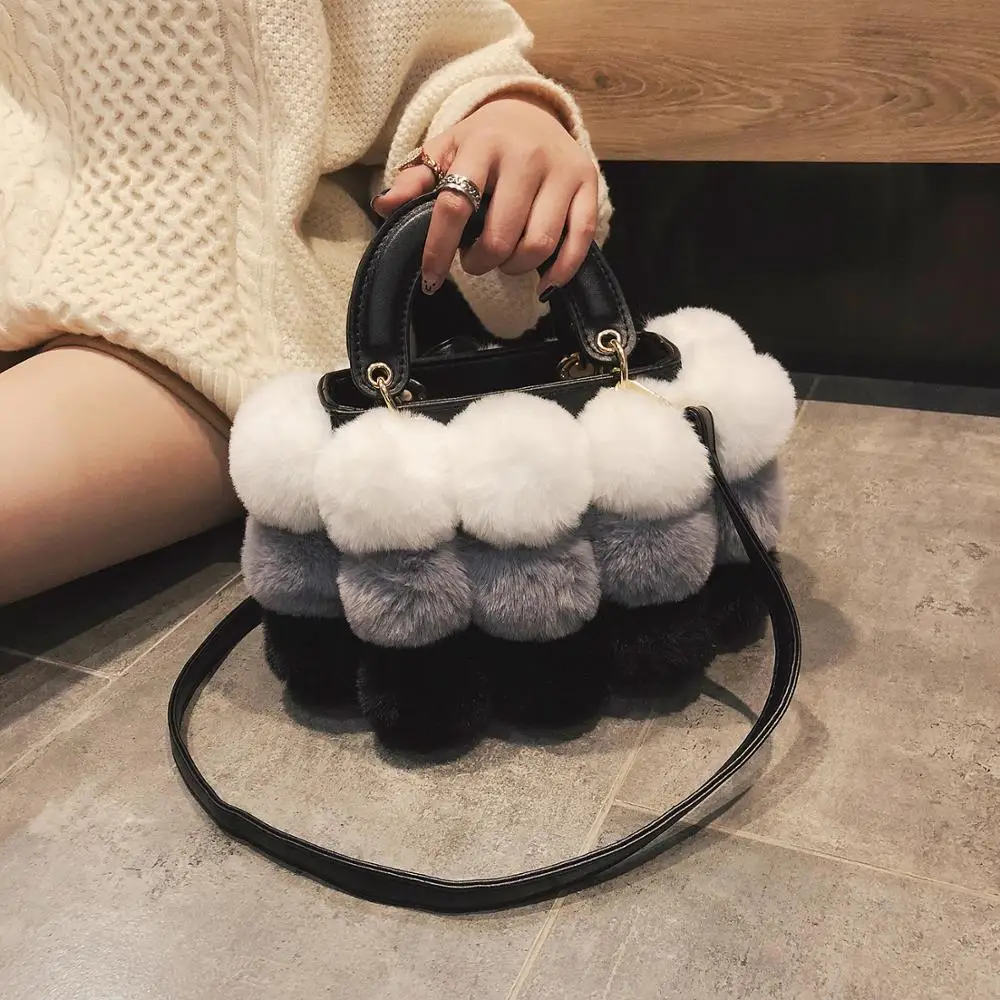 

Plush Female Bag New Winter Plush Shoulder Bag Personality Sweet Handbag Diagonal Bag