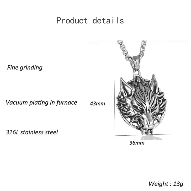 Длинное ожерелье Мужская Длинная подвеска с головой волка цепочка на шею