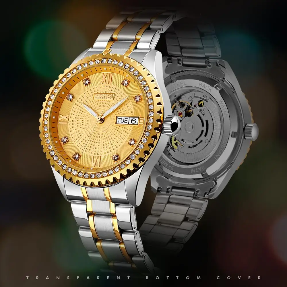 Skmei Fashion Automatic Mechanical Watch Mens Watches Top Brand Luxury Business Gold Watch Men Clock Reloj Mecanico de Hombres ailang top luxury brand automatic mechanical watch men swiss s gear edge reloj time vintage diesel watch diver clock rolex watch