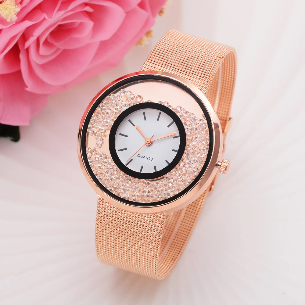 Роскошные женские часы из нержавеющей стали с сеткой модные Аналоговые