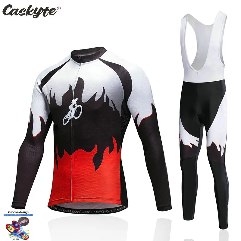

2021 CASKYTE Spring/Autumn Cycling Jersey 19D Bib Set MTB Uniform Bike Clothing Quick Dry Bicycle Clothes Men Long Cycling Wea
