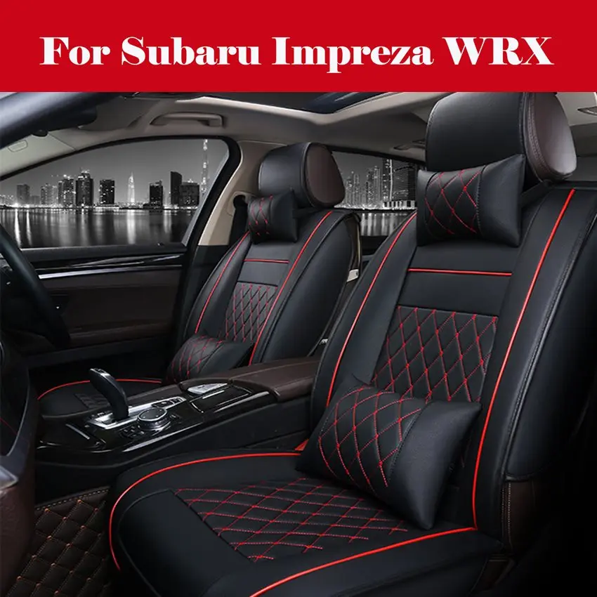 

Standard PU Leather Car Seat Covers Front+Rear Seat Cushion Black With Red Lines For Subaru Impreza WRX