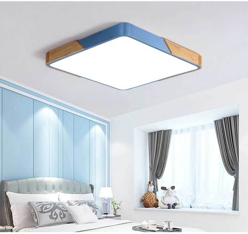 Nordic Square Oak Alloy Led Chandelier Lighting Living Room App Dimmable Led Ceiling Chandelier Lamp Bedroom Led Lights Fixtures