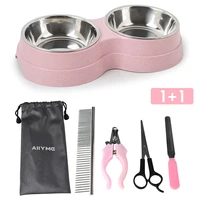 5 in 1 double pet bowls dog food water feeder pet drinking dish feeder dog grooming products pet nail clipper trimmer scissors