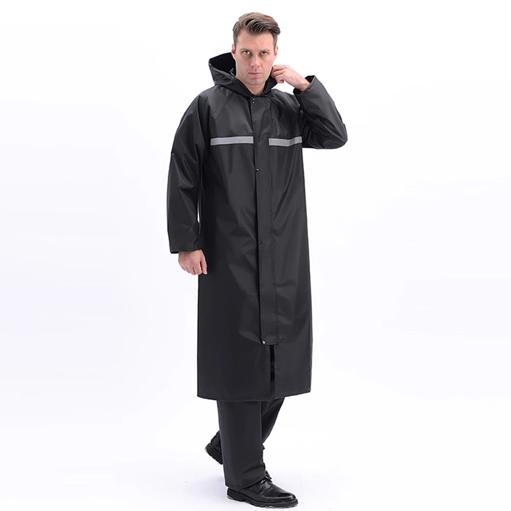 

Black Fashion Adult Waterproof Long Raincoat Women Men Rain coat Hooded For Outdoor Hiking Travel Fishing Climbing Thickened