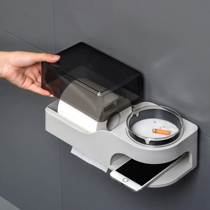 

Waterproof Tissue Holder Punch-free Paper Roll Holder Toilet Toilet with Ashtray Tissue Box Household Bathroom Organization