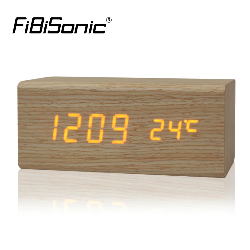 Новинка 2021 деревянные календари звуковой контроль светодиодный Будильник