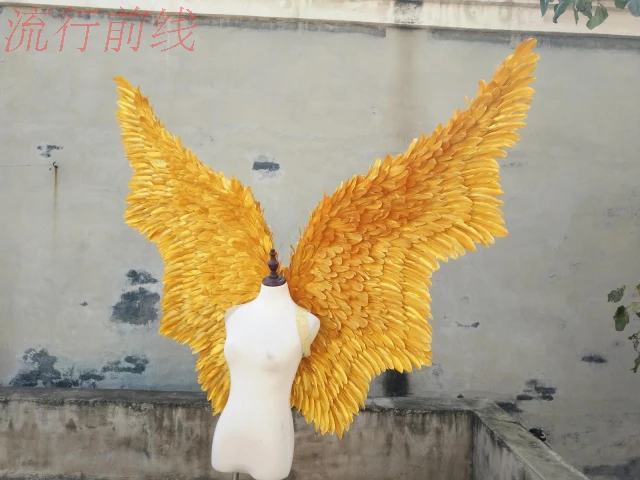 Cosplay de ala de pluma de espect&aacute;culo de oro brillante, modelo de pasarela, espect&aacute;culos de fiesta, accesorios de espect&aacute;culo de fotograf&iacute;a, utiler&iacute;a-4
