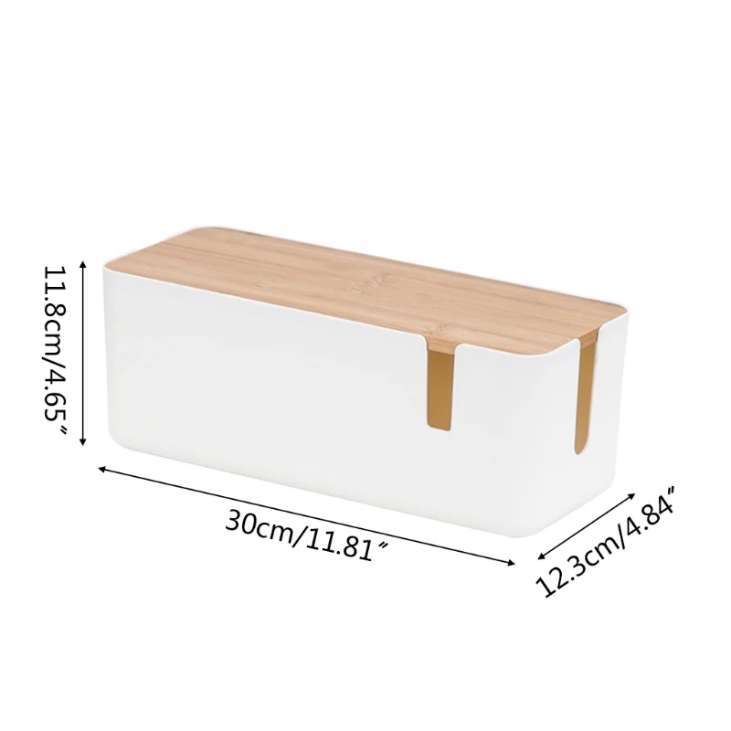 

X7AB Cable Management Storage Box with Wooden Style Lid Power Socket Strip Cord Organizer Case Bin Charger Wires Hider for Home