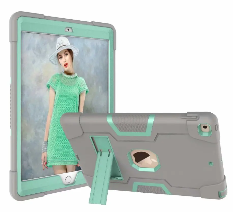 Gray and Mint Green 360 полноразмерный противоударный бронированный чехол для нового iPad 10,2 7-го поколения PC силиконовый бампер чехол для iPad 10,2 Чехол подставка - Цвет: Gray and Mint Green