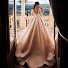 Атласное свадебное платье цвета шампанского с V-образным вырезом, аппликацией и бусинами