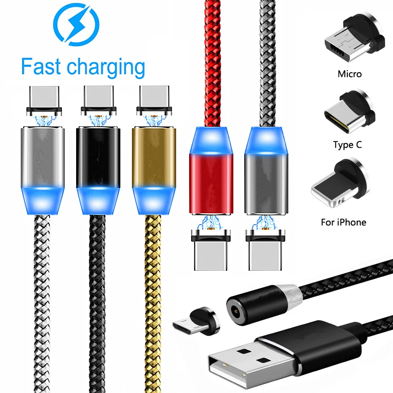 Магнитный USB кабель для быстрой зарядки iPhone 6 7 8 Plus X XS Xiaomi 9 9T Samsung A3 A5 A7 2017 Micro Type