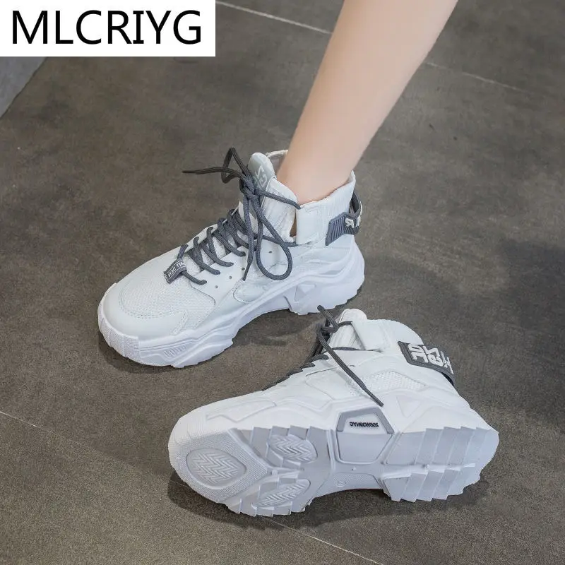 

2021 Women Chunky Sneakers Spring New Platform Shoes Fashion Breathable Mesh Women's Vulcanized Shoes High Gang Casual Shoes