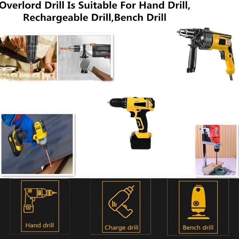 

10 Pcs Triangular-Overlord Drill Bit,Handle Multifunctional Hole Working Twist Head Drill Bit Set, (Orange 8mm)