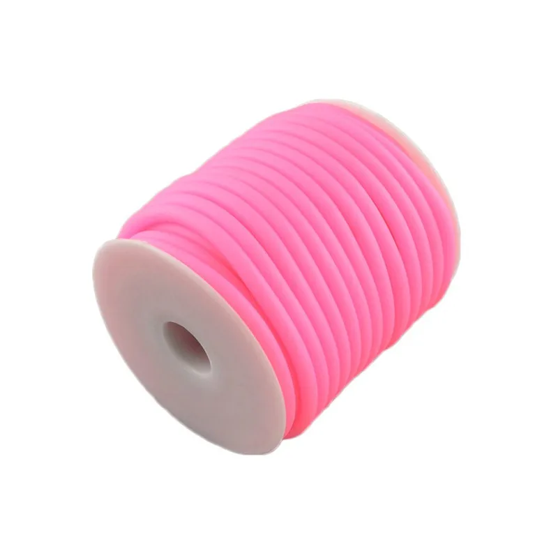 Pink 5 мм(10 м/рулон) силиконовый резиновый полый шнур для самостоятельного изготовления ювелирных изделий Аксессуары, белый/черный/синий/красный/розовый зеленый/оранжевый цвета F70 - Цвет: Pink