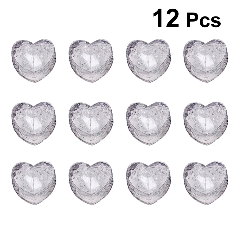 

12 Pcs Disposable Ice Cube Heart Shaped LED Glow Light Creative Jelly Light Drinks Decoration for Valentines Day Wedding Party B