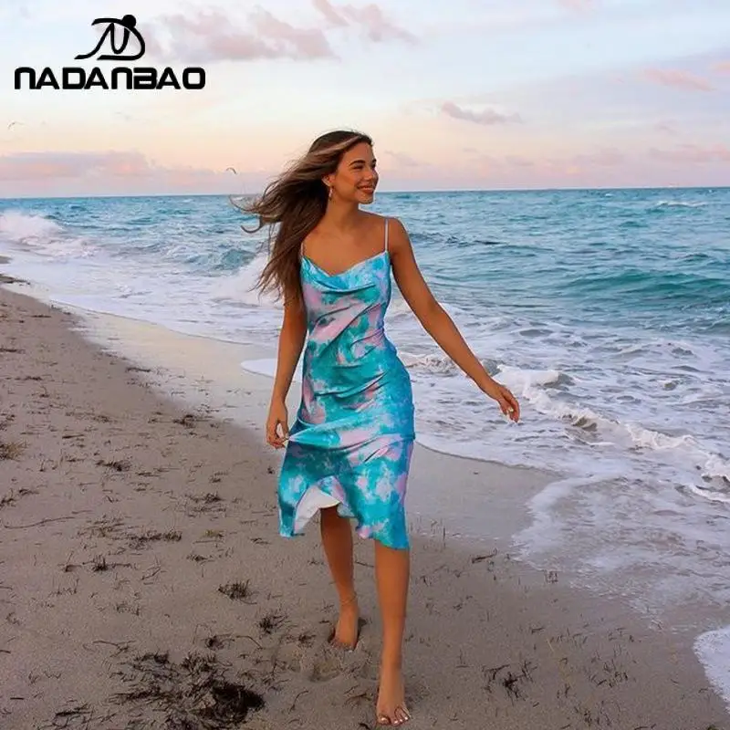 

Элегантное летнее платье NADANBAO без рукавов с градиентным принтом, женские платья макси, повседневный Топ, сарафан, пляжные праздничные наряд...