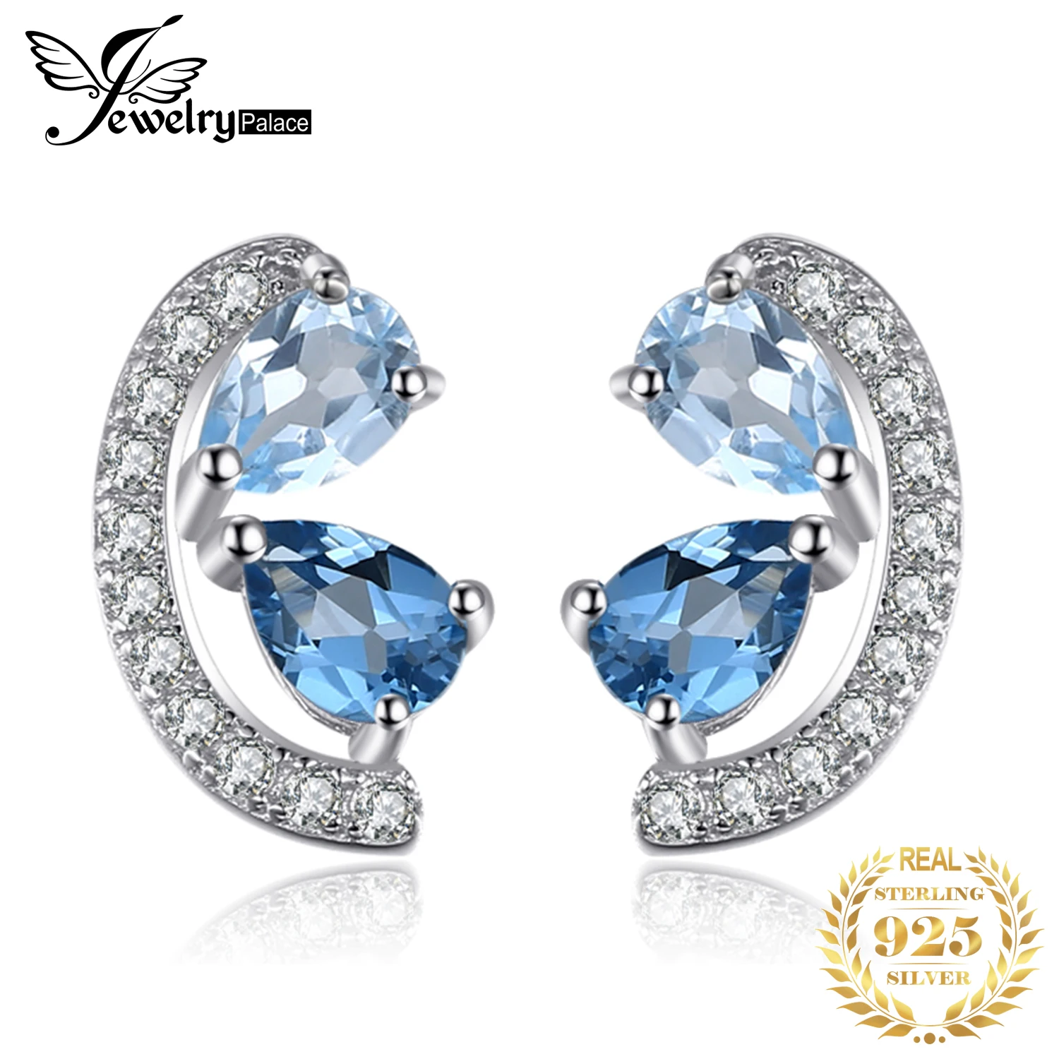 Jewelrypalace 0.8ct Природный Голубой топаз и Лондон Голубой топаз кластера Серьги-гвоздики натуральная 925 серебро Для женщин ювелирные изделия