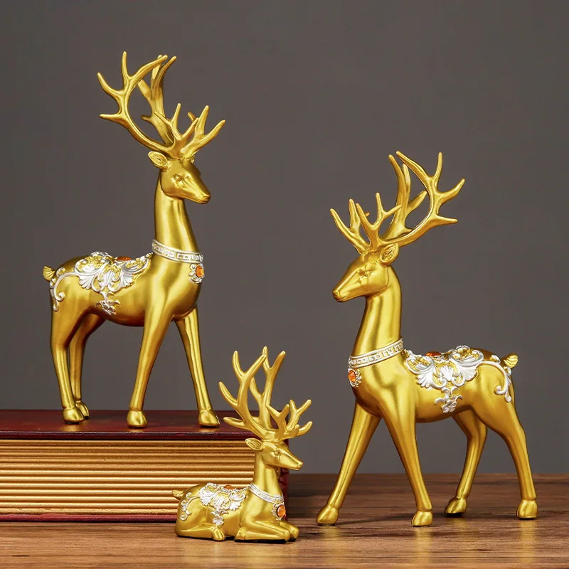 

3PCS Creative European Resin Auspicious Deer Animal Crafts Decoration Elk Set Wine Cabinet Gifts Home Decorat Ornaments