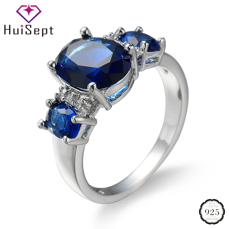 

HuiSept Trendy Silver 925 Ring Jewellery Oval Shaped Ruby Sapphire Gemstone Gift for Women Wedding Promise Party Wholesale Rings