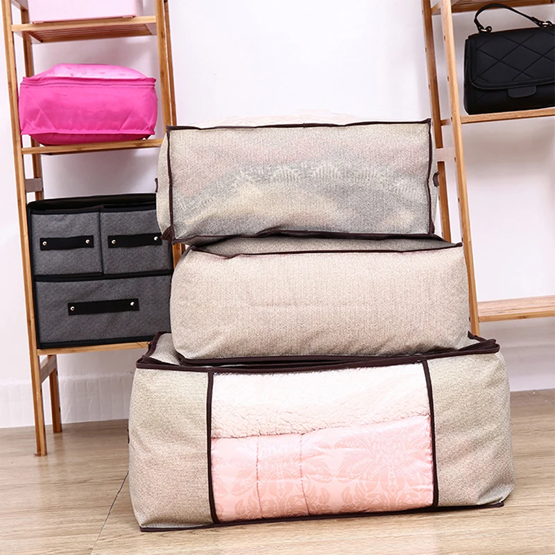

Big Capacity Quilt Clothes Toy Storage Bag Dust-proof Folding Non Woven Fabric Bags with Clear Window Zipper Bedroom Organizer