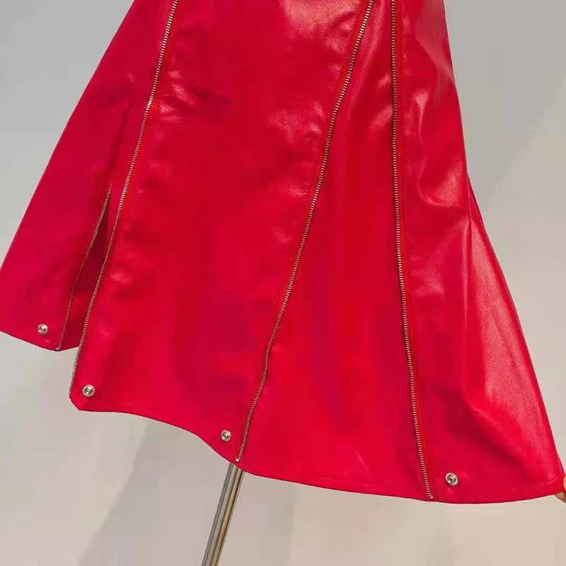 

Casual PU Patchwork Zipper Skirts For Female High Waist Mini Fold Pleated Women's Skirt Summer 2021 Fashion Clothes