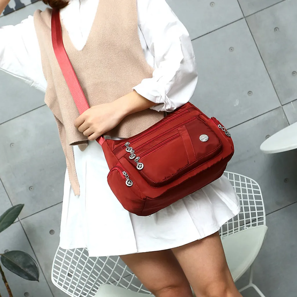 

es#Women Waterproof And Wear-Resistant Nylon Crossbody Shoulder Bags Clutch Bag Large Capacity Messenger Bags Leather Handbag#40