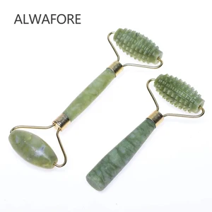 Нефритовый роликовый массажер с двумя головками, массажер для лица против морщин, Антицеллюлитный инструмент, ролик для массажа лица для похудения, 1 шт.