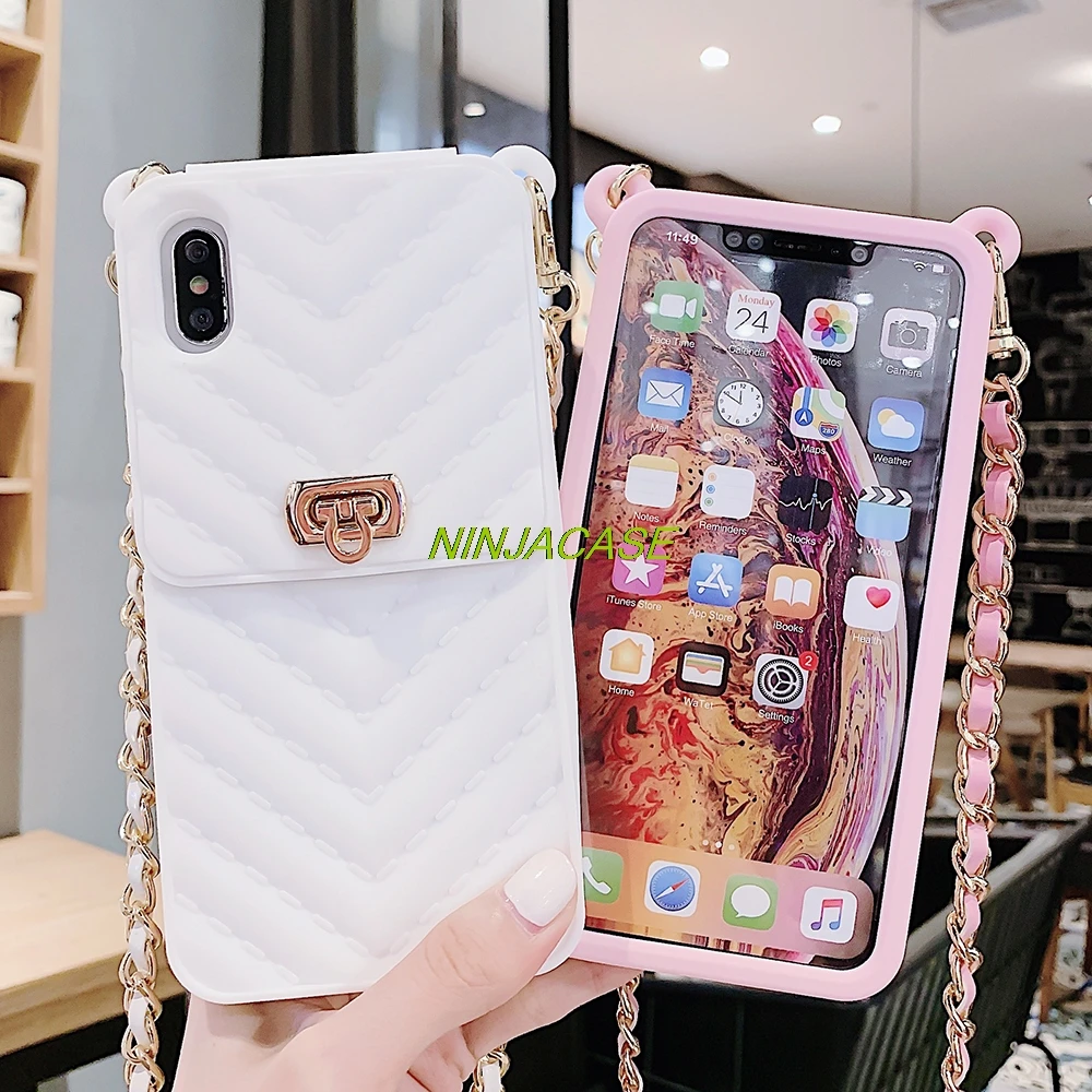 Fashion Wallet phone case For iPhone 6s 7 8 Plus 11 Pro max XR XS Max metal buckle crossbody chain card package |