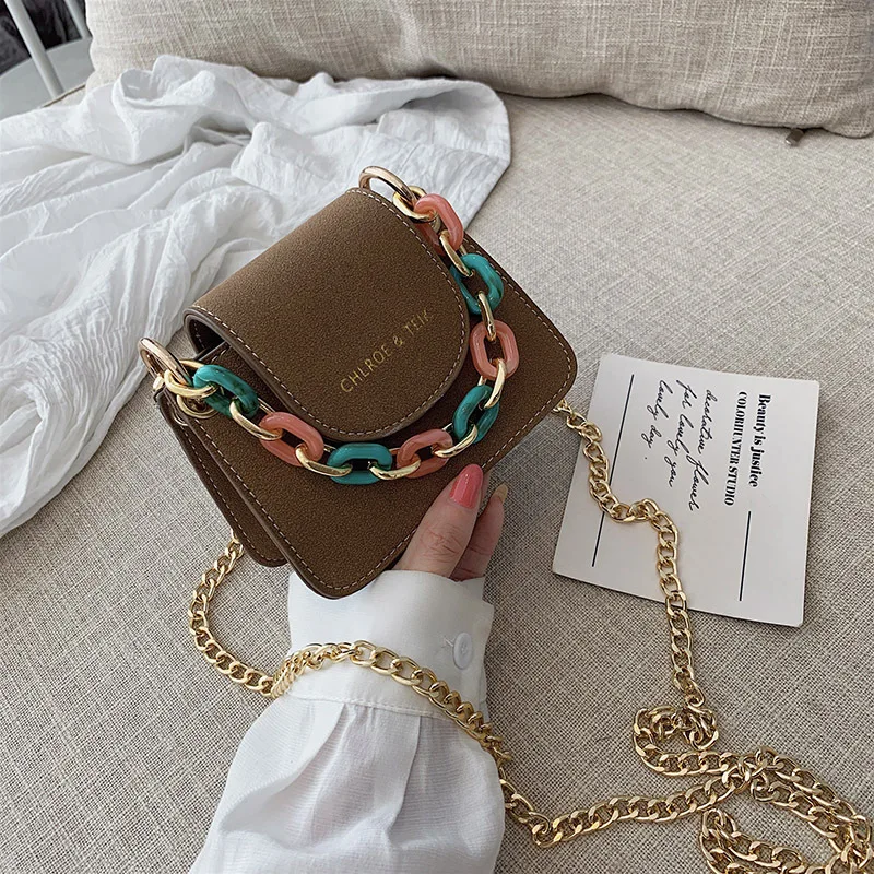 Мини седельные женские сумки через плечо дизайнерский бренд Corlor акриловые цепи