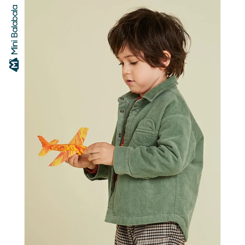 Minibalabala/Детская рубашка для мальчиков Новинка 2019 года зимняя Вельветовая с
