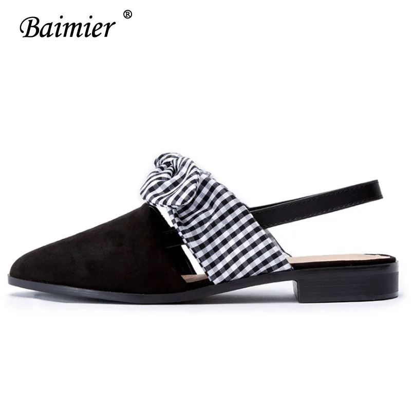 2020 Fashion Chunky Heel Sandals Women Black Pointed Butterfly knot Mules Slipper Casual Shoes | Обувь