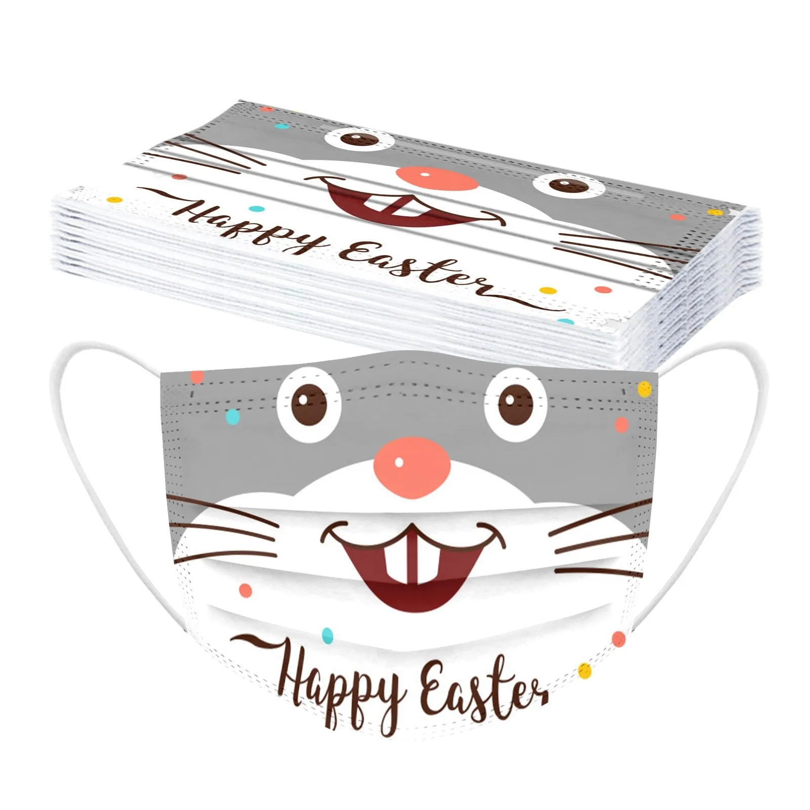 Маски унисекс с пасхальным принтом кролика 10 шт. 3-слойная защитная одноразовая